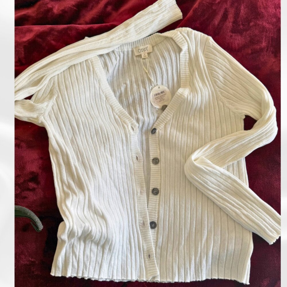 ODDI Cream Ribbed Button Front Cardigan NWT Small - Picture 8 of 11